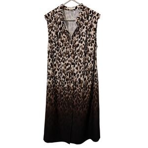 Calvin Klein Dress Womens 16W Animal Print Sleeveless Belted Button Up office